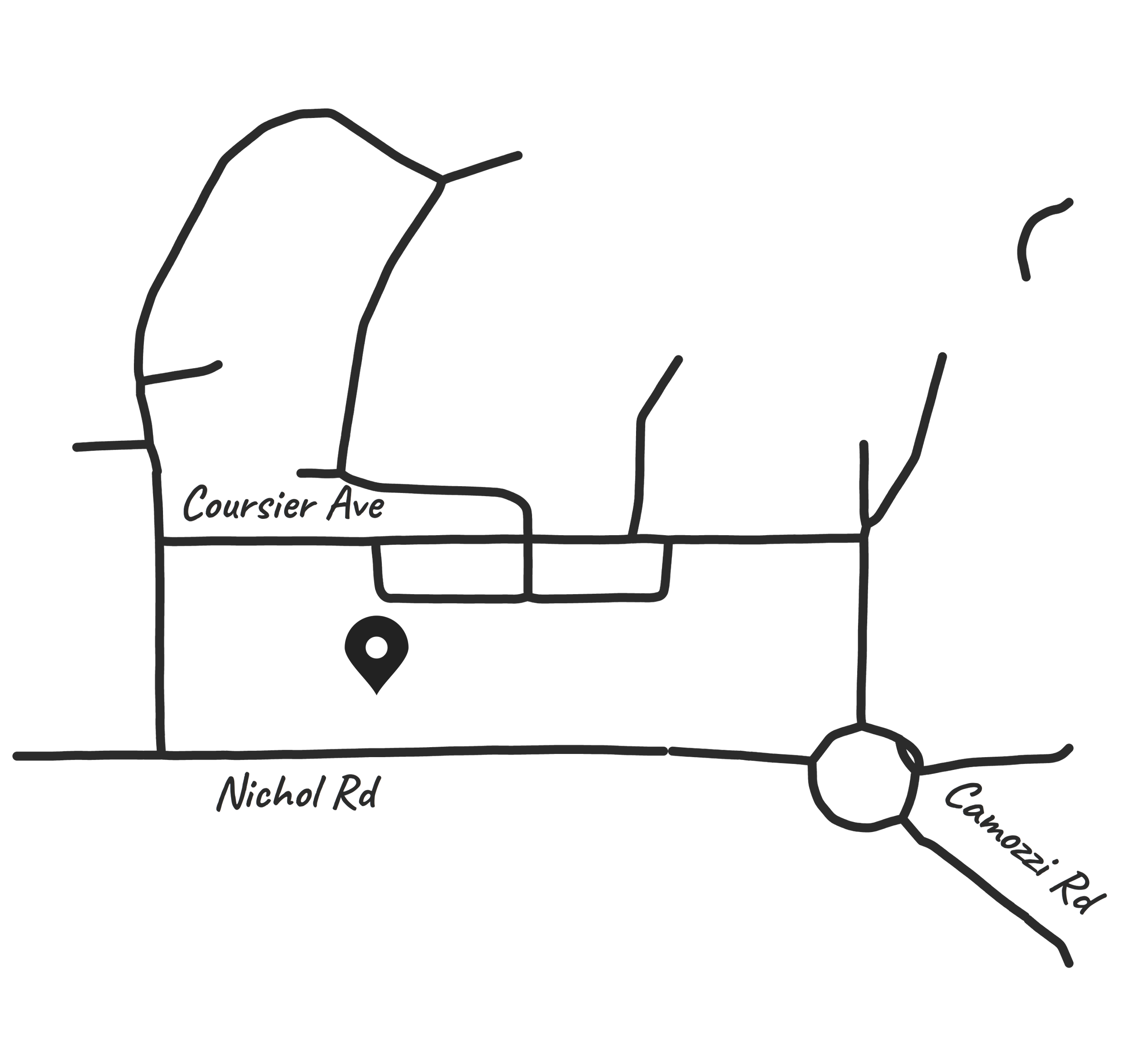 Map showing streets including Courser Ave, Nichol Rd, and Cambridge.