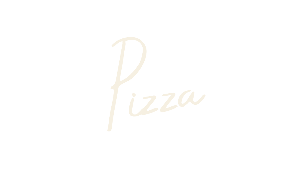 Text saying 'Pizza' written in a stylish font on a black background.