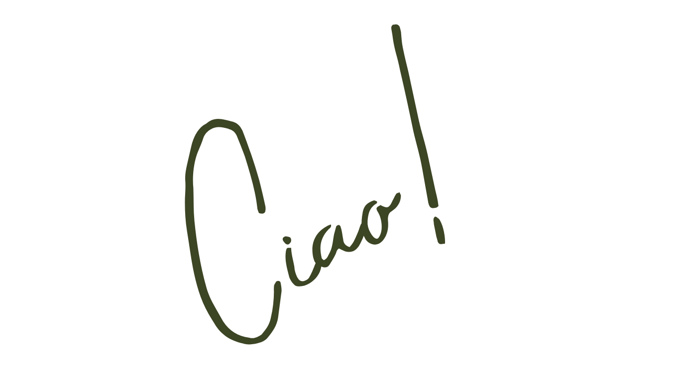 A black background with the handwritten words "Ciao!" in green.