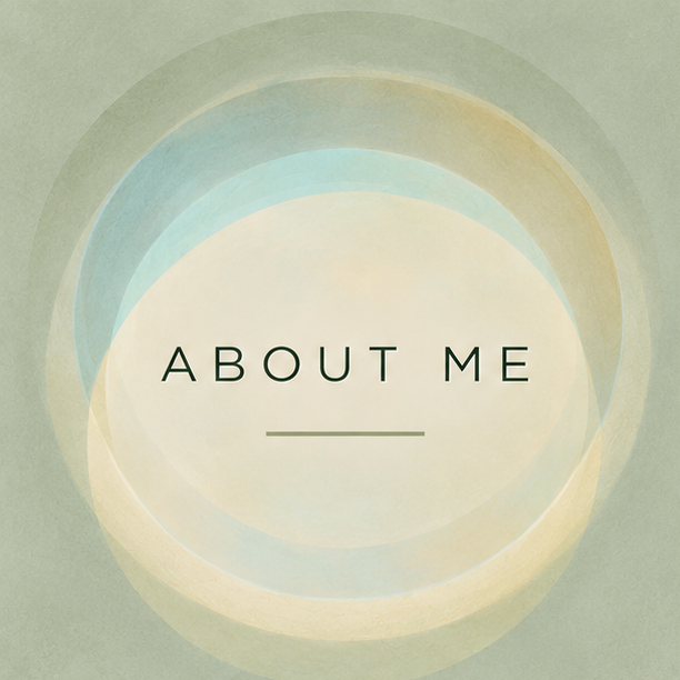 Soft-colored abstract background with overlapping circles and the text 'ABOUT ME' in the center.