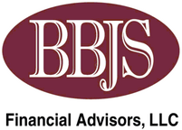 Logo of BBJS Financial Advisors, LLC with maroon oval background and white text