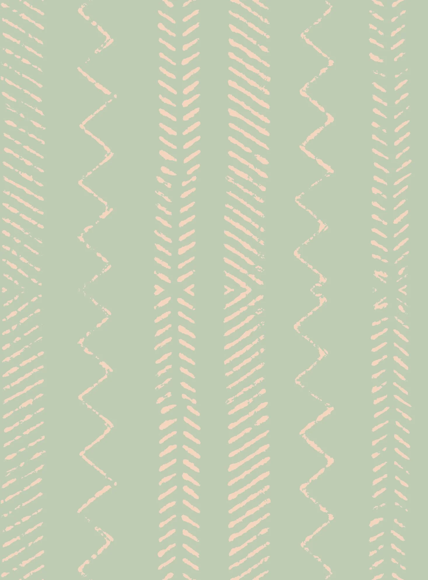 Pattern with pink brush strokes forming geometric shapes on a light green background.