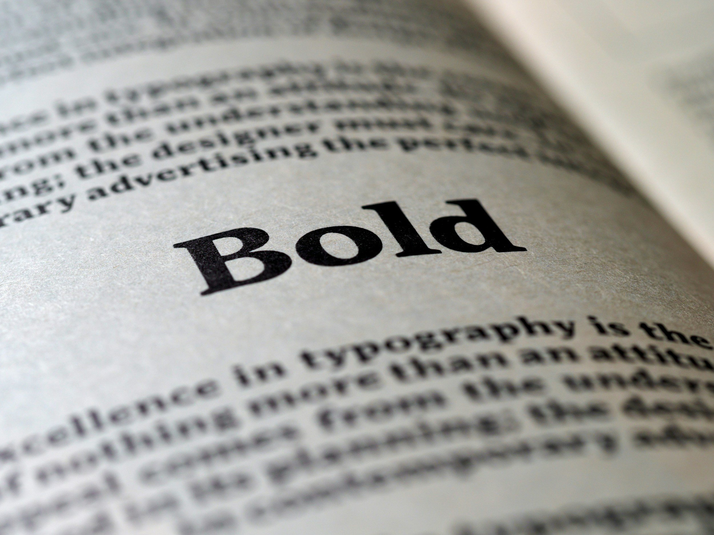 dictionary page with the word Bold prominently, boldly shown in middle of page