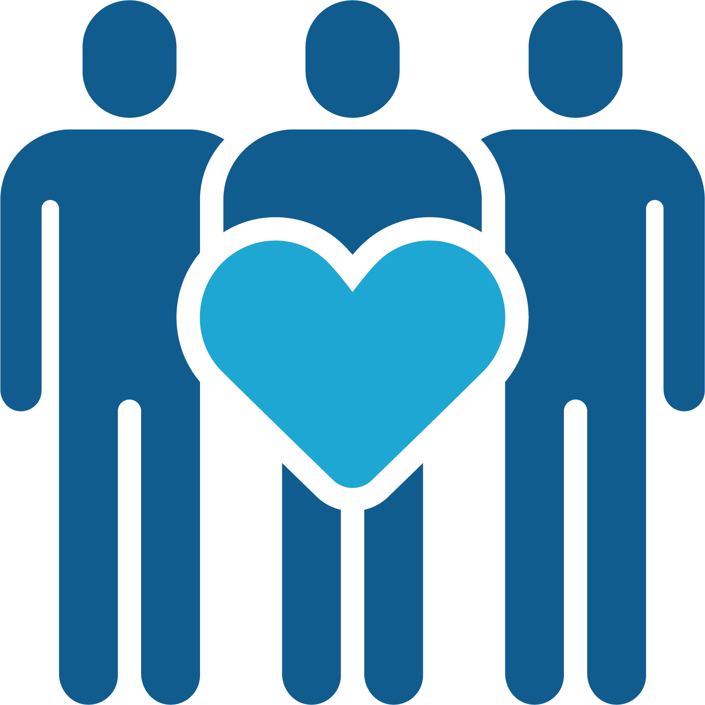 An icon of three people together, with a heart in the center.