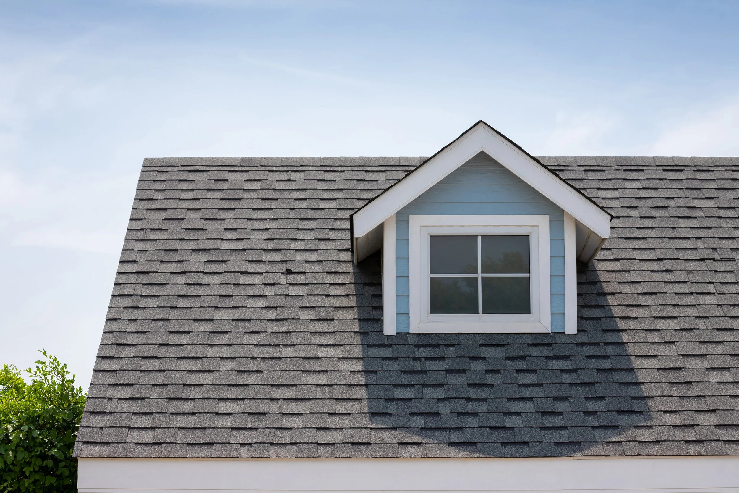 A close-up of a roof of a house.