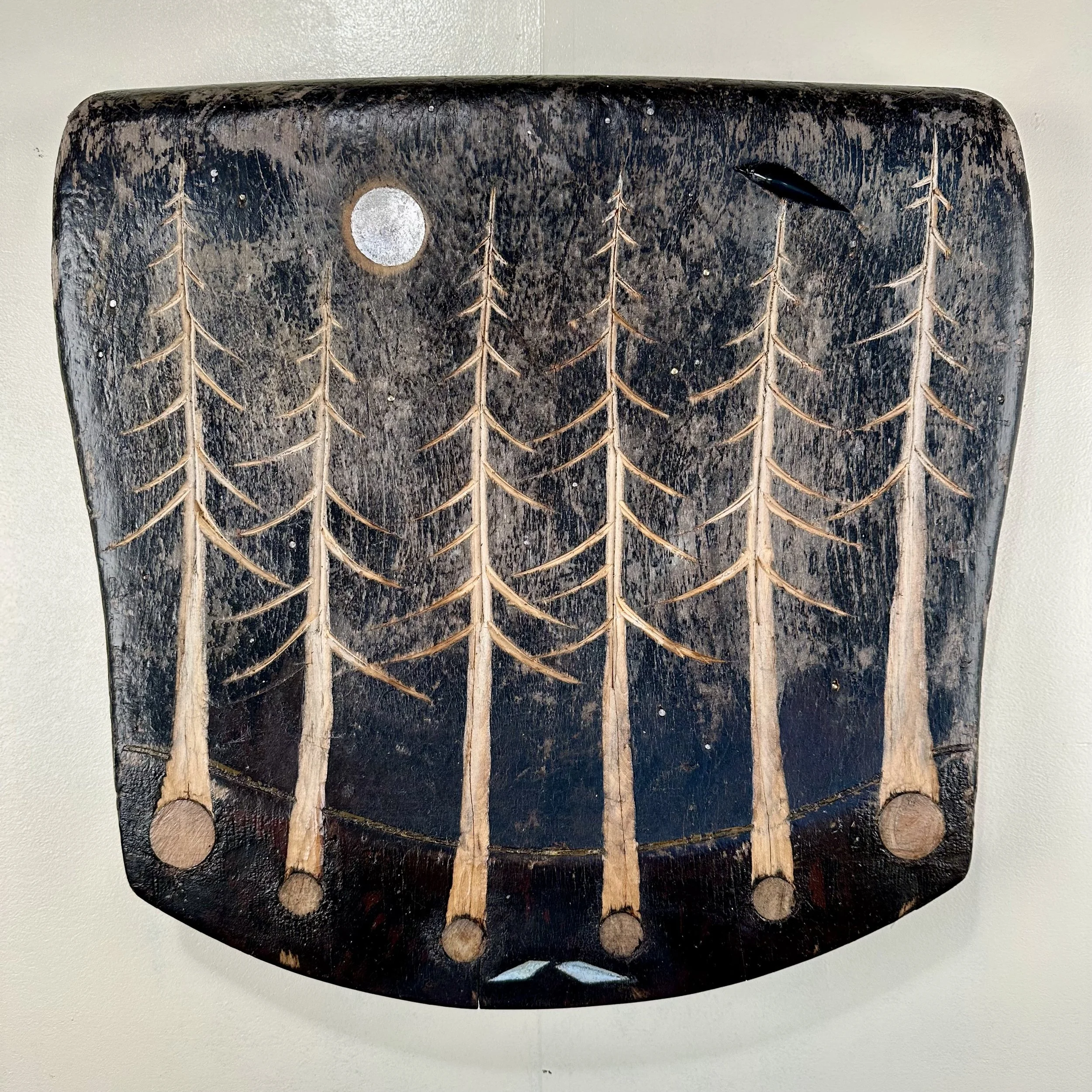 six trees full moon three birds