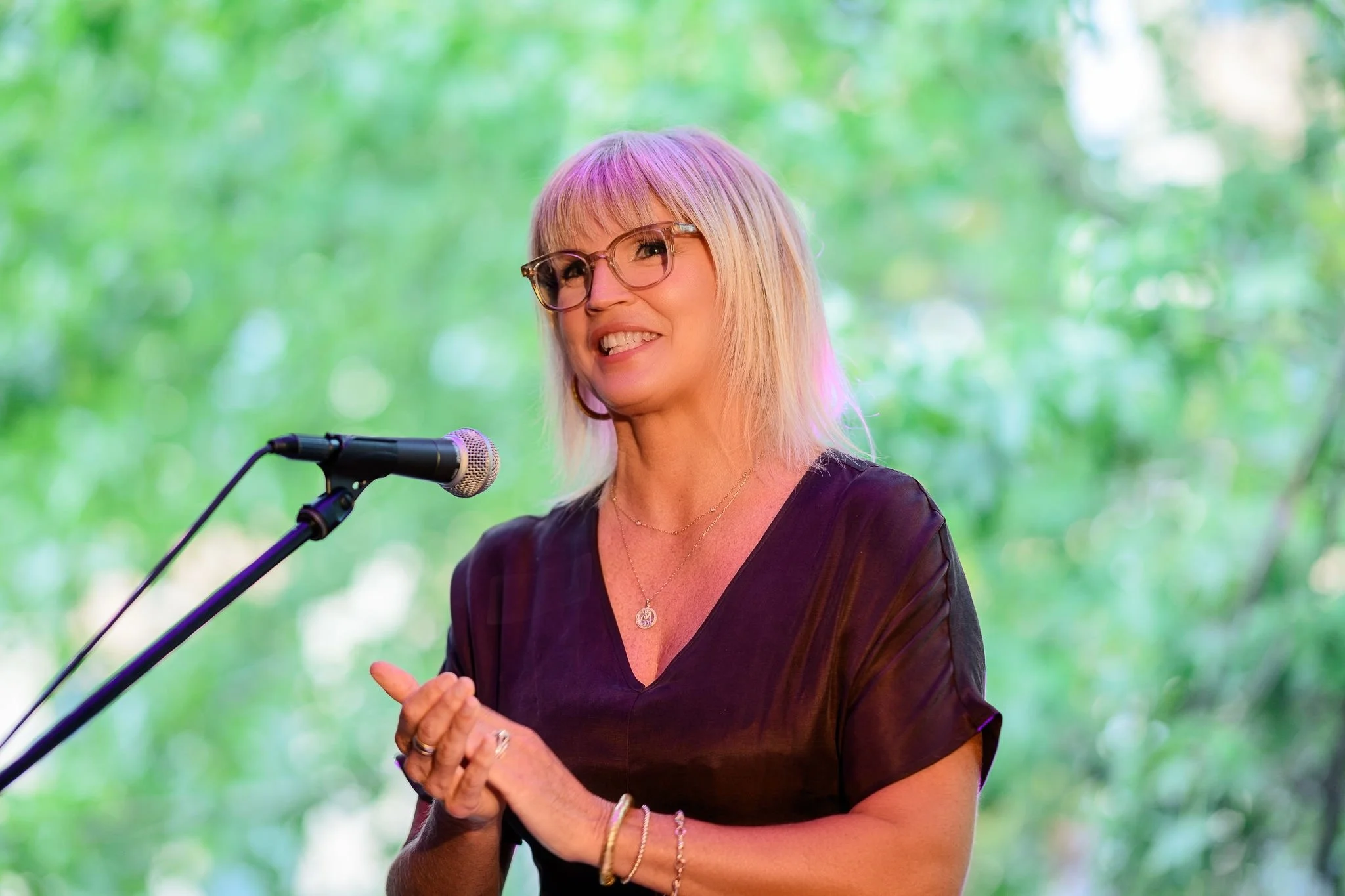 Penelope speaking at an event