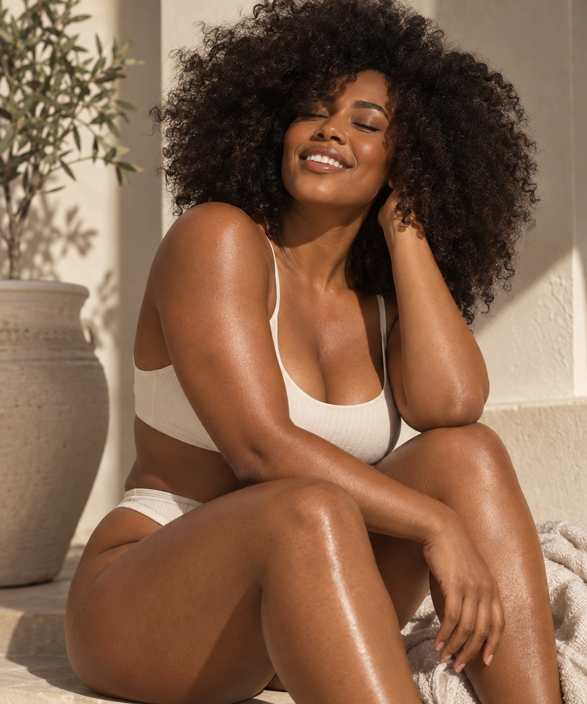 Woman feeling confident and refreshed after a Brazilian waxing service at Revel Wax in Santa Clara, CA.