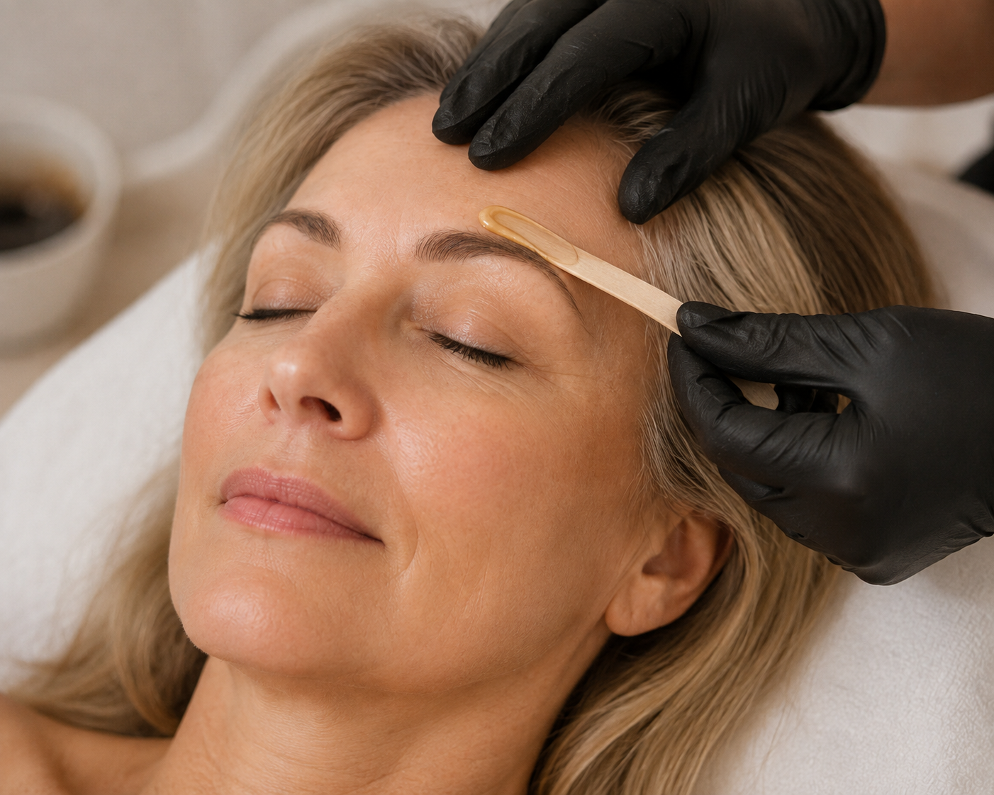 Woman receiving a full face wax service at Revel Wax in Santa Clara, CA