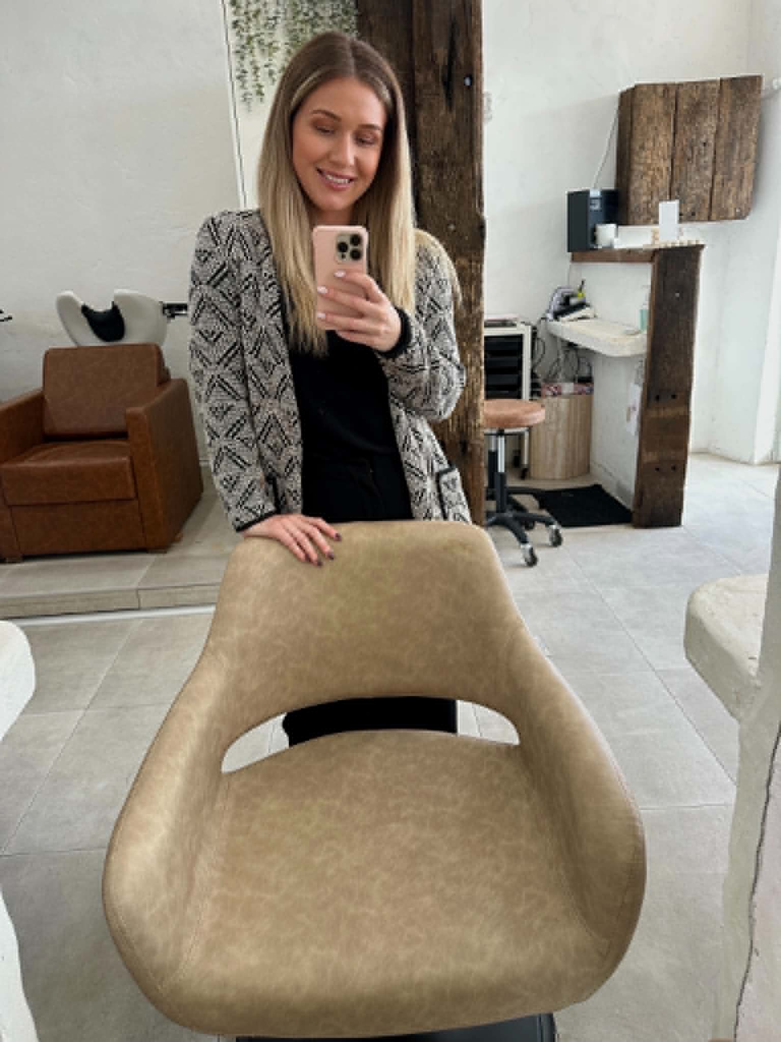 Kara inside Kara's Hair Chair, a boutique one on one hair salon in Belmont NSW, serving Newcastle and Lake Macquarie clients.