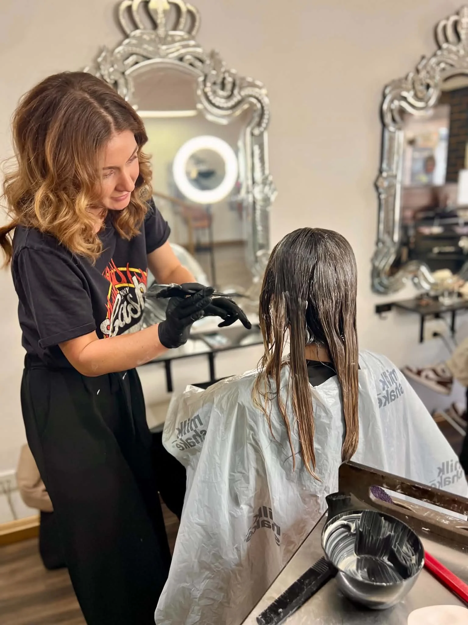 Kara creating a personalised hair colour for a client at Kara's Hair Chair Belmont NSW, offering one on one colour appointments for Newcastle and Lake Macquarie clients.
