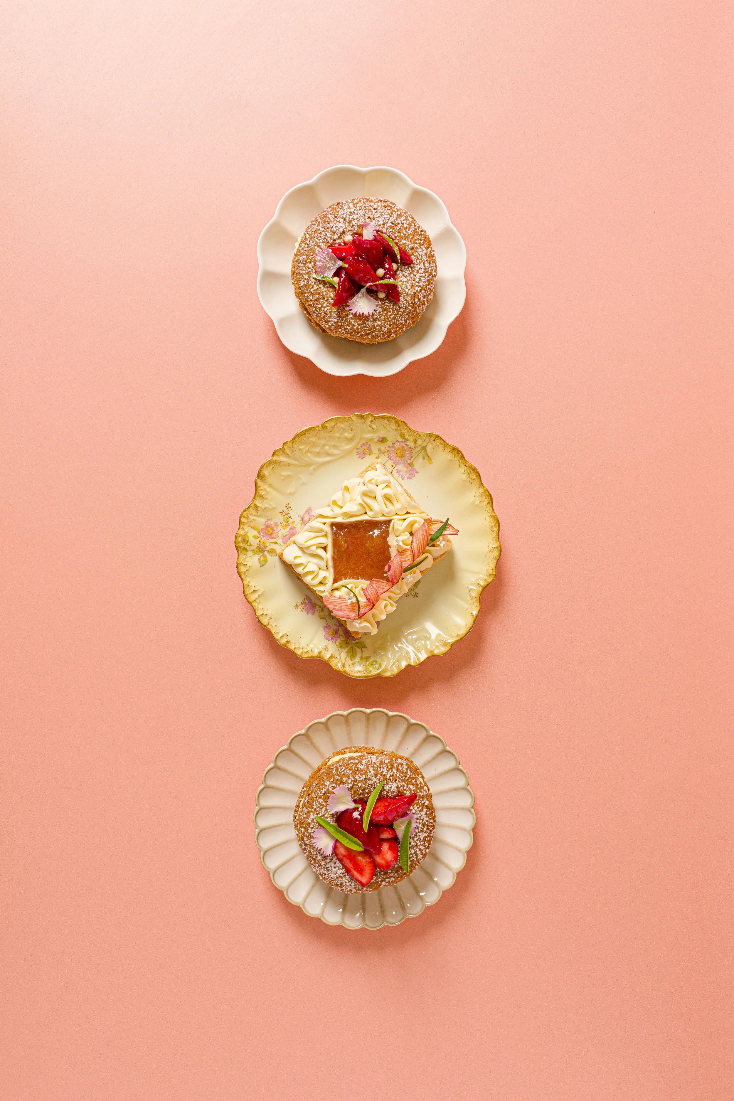paris brest featuring local strawberries and lemon verbena mousseline. 

free-form tart featuring local rhubarb and elderflower