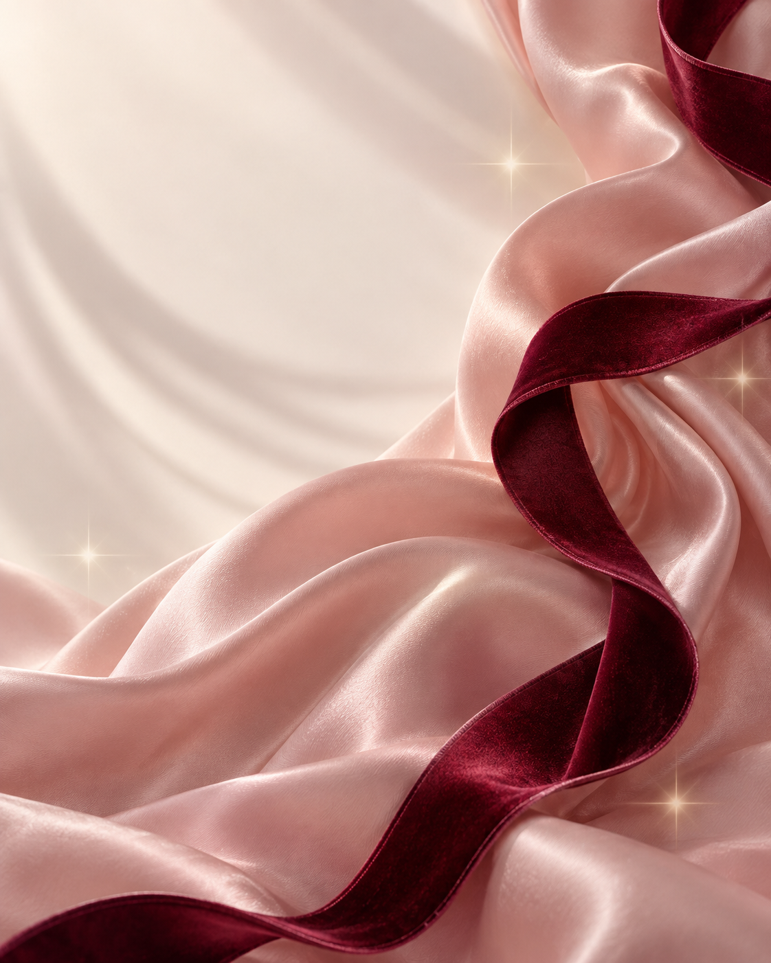 Blush satin and burgundy ribbon abstract artwork