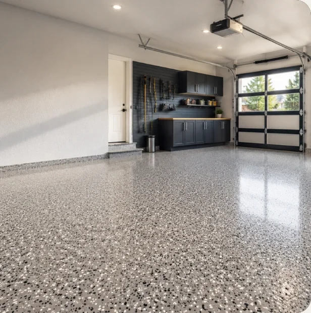 Finished flake garage floor