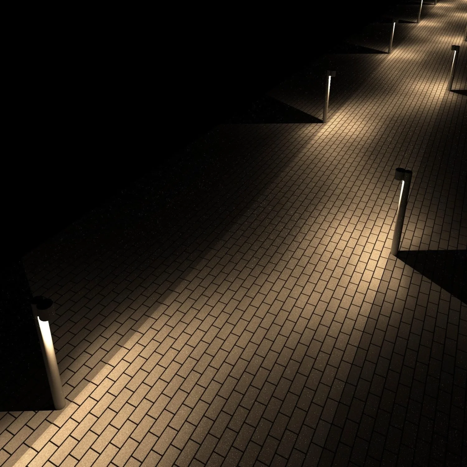 Hunza Arch Bollards, lighting commercial walkway. This luminaire features a Type II optic that casts a very long but narrow downwards illumination, or Type IV optic which gives a forward throw beam pattern. The result is an extremely low glare light 