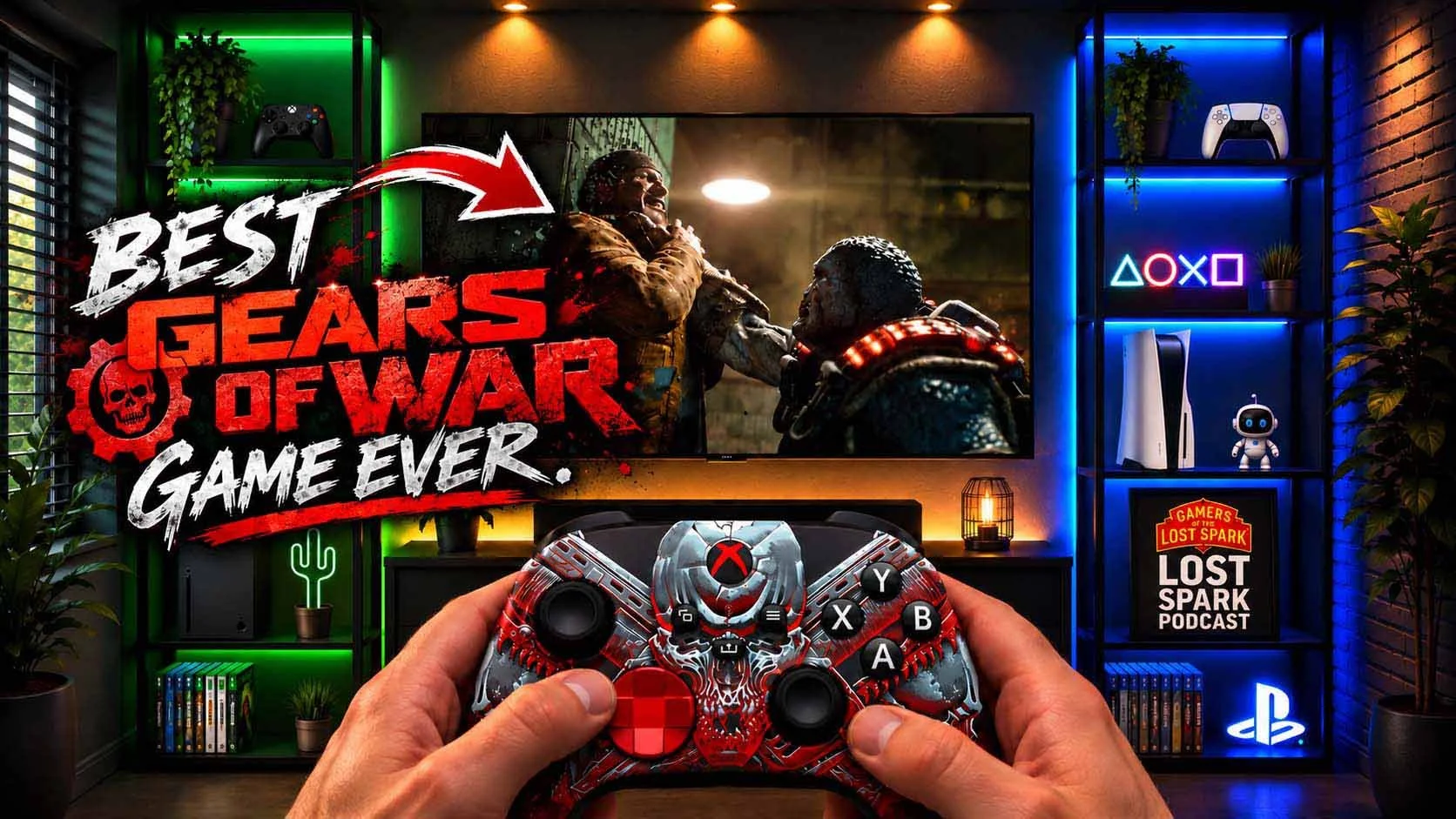 A person playing Gears of War E-Day