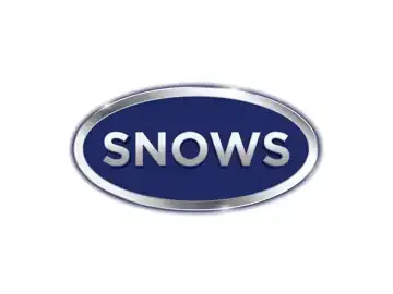 SNOWS logo on a silver and blue oval background