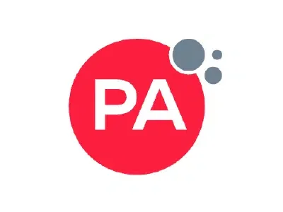 Red circle with white letters 'PA' and smaller gray circles surrounding it.