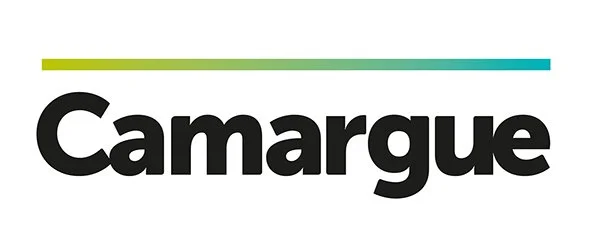 The word "Camarque" with a green and blue gradient line above it.