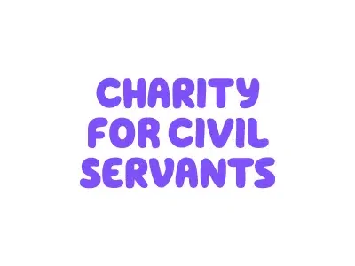 Text saying 'Charity for Civil Servants' in purple, rounded font.