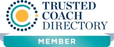 Logo of Trusted Coach Directory, featuring a circular abstract design with teal, blue, and yellow colors, and the text 'Trusted Coach Directory Member'.