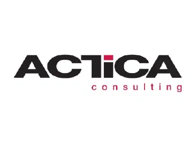 Logo of ACTICA consulting with black text and red accents.