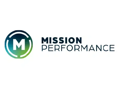 Mission Performance logo with a circular emblem containing a stylized letter M, in blue and green colors, next to the text 'MISSION PERFORMANCE'.