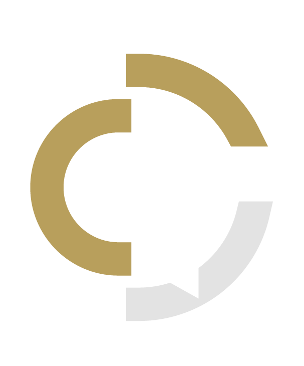 Circular chart with brown and white segments, featuring a speech bubble icon in the center.