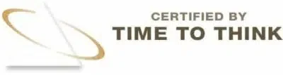 Logo with a swoosh design and text saying 'Certified by Time to Think'