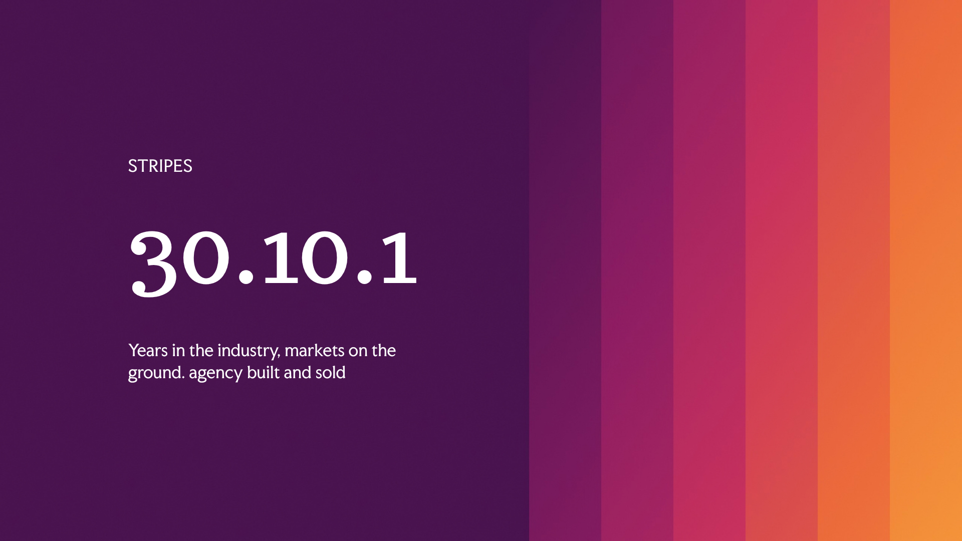 30.10.1. no. of years in the industry, markets on the ground, agency sold.