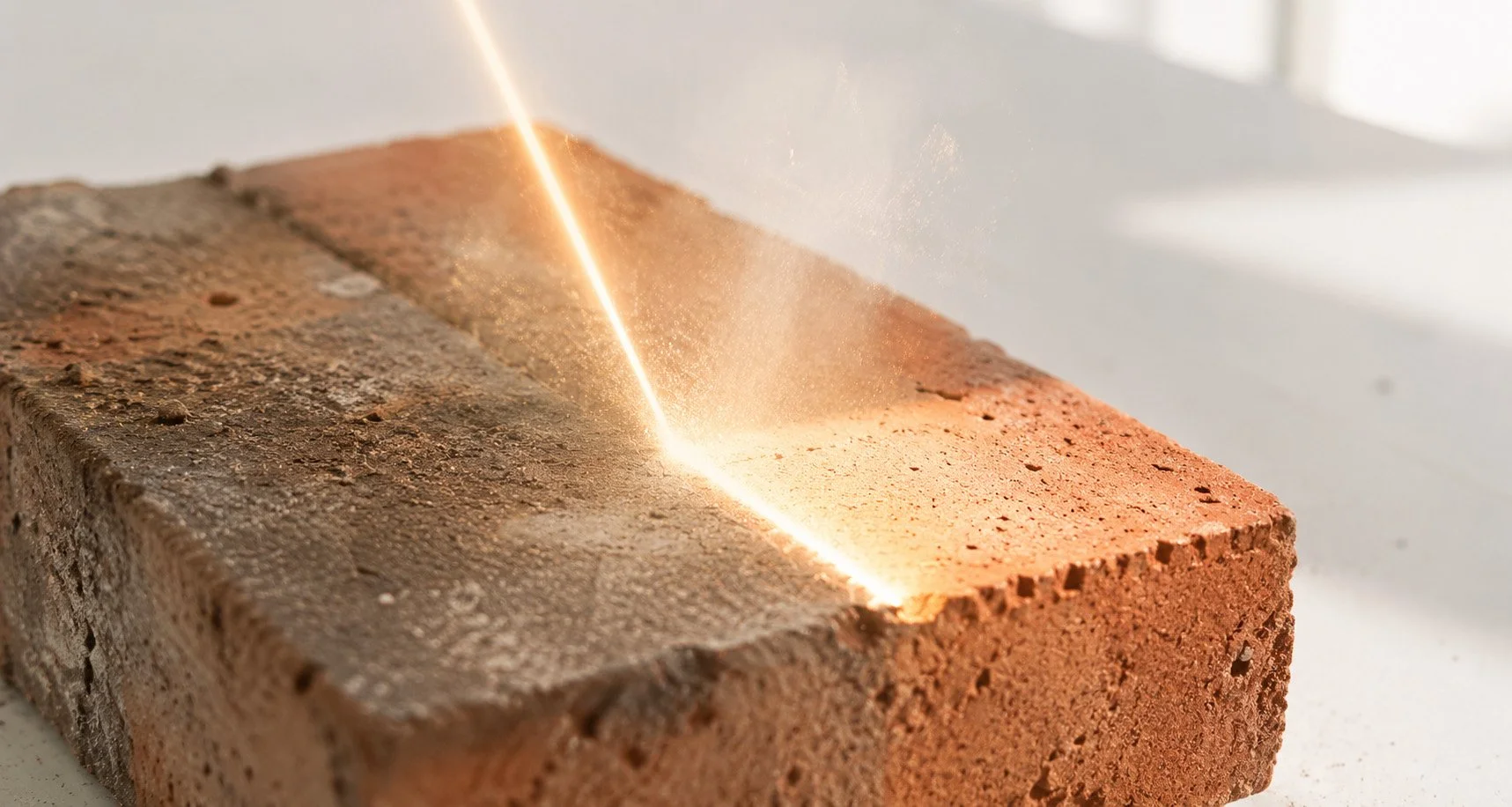 Nettoyage laser d’une surface en brique pour retirer les dépôts et revêtements.