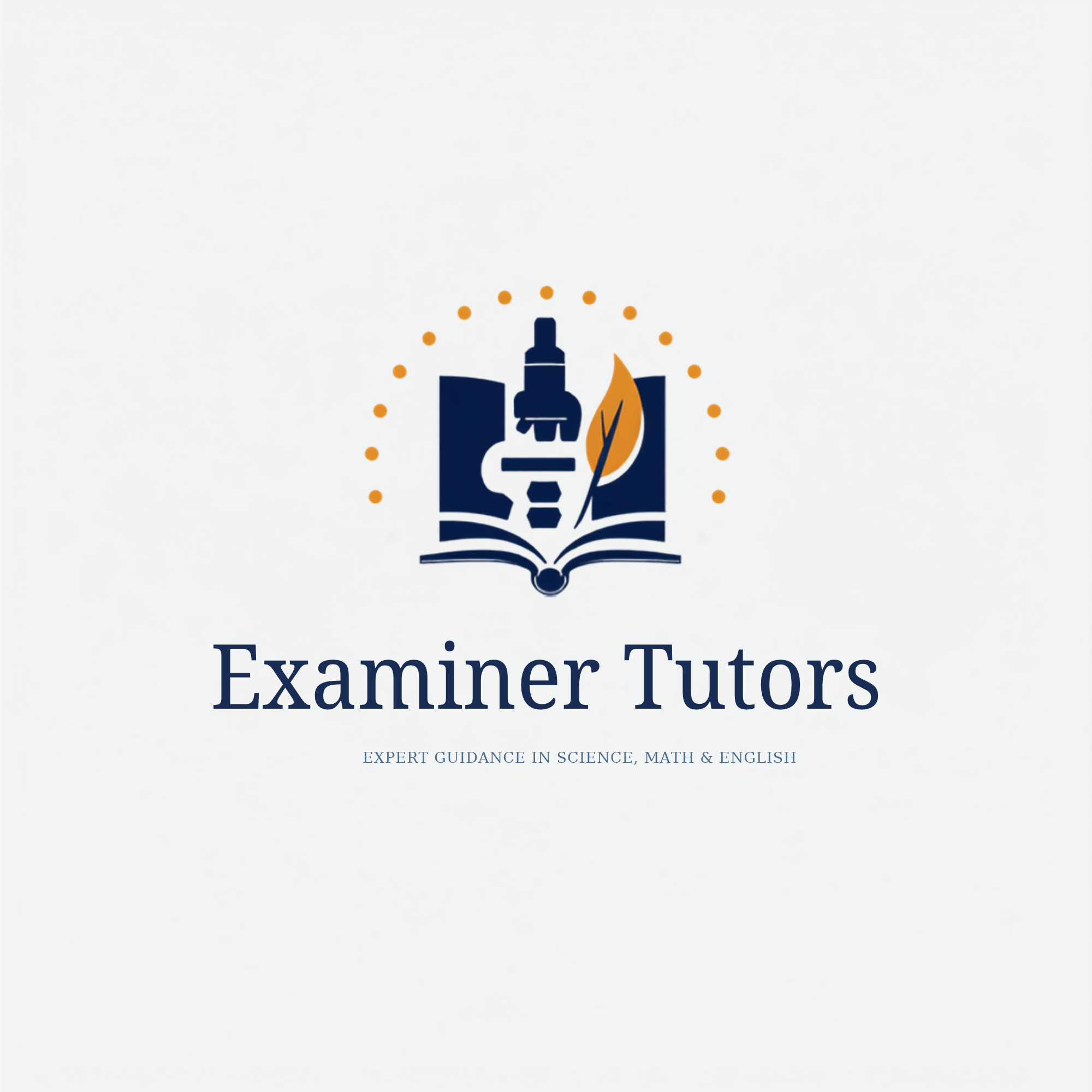 Cover page of Examener Tutors guide with logo of a microscope, a flame, and open book, and the text 'Expert Guidance in Science, Math & English'.
