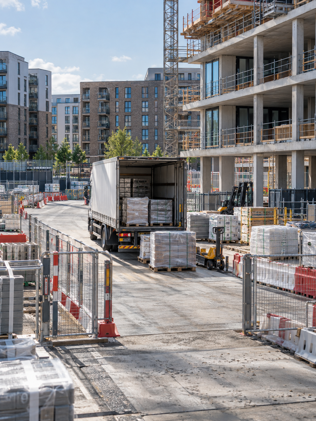 Construction site delivery and servicing arrangements for a development