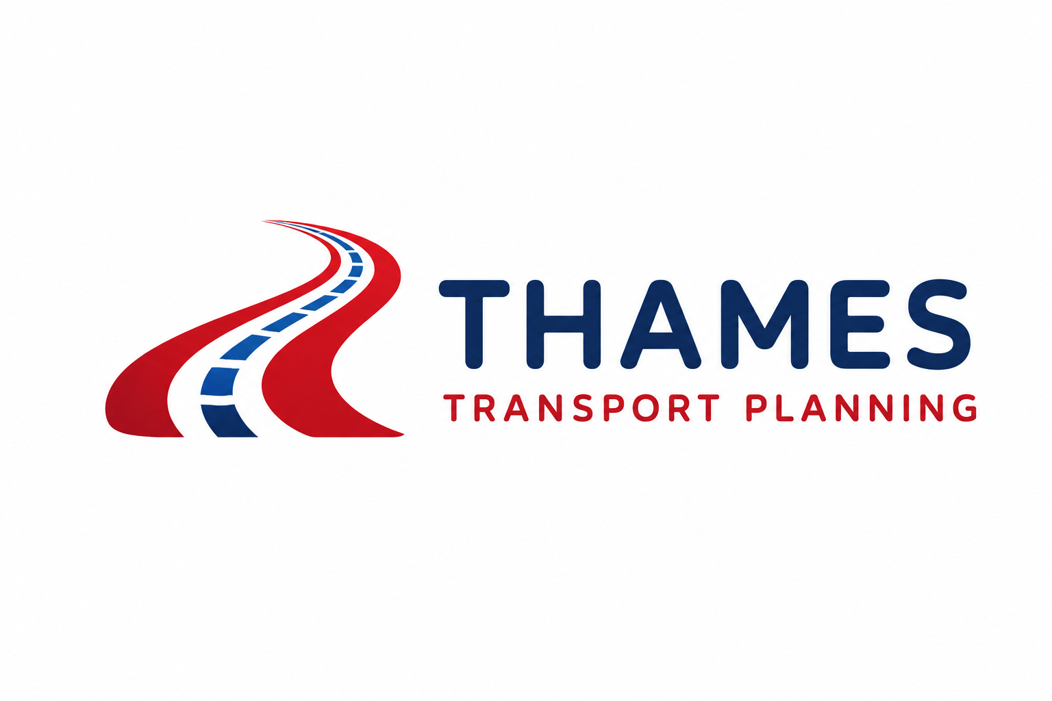 Logo for Thames Transport Planning featuring stylized red and blue roads and the company name.