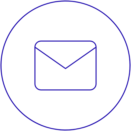 En enkel blå ikon av en lukket postkasse omgitt av en stor blå sirkel.