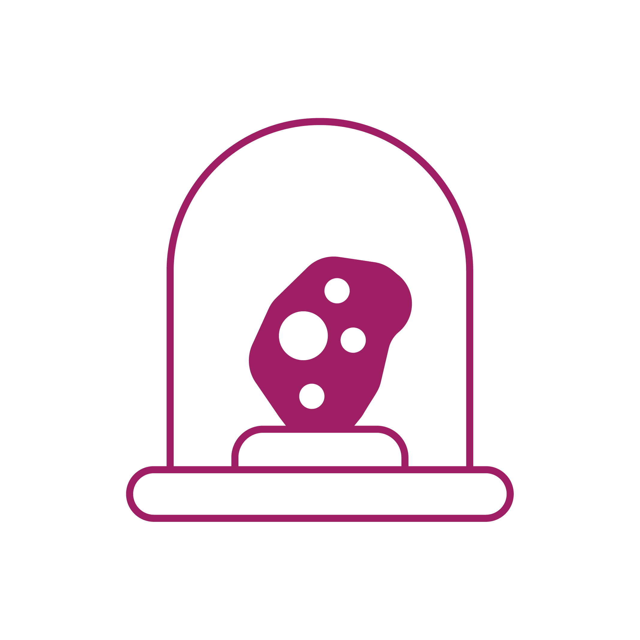 Pink outline of a rocket within a black background.