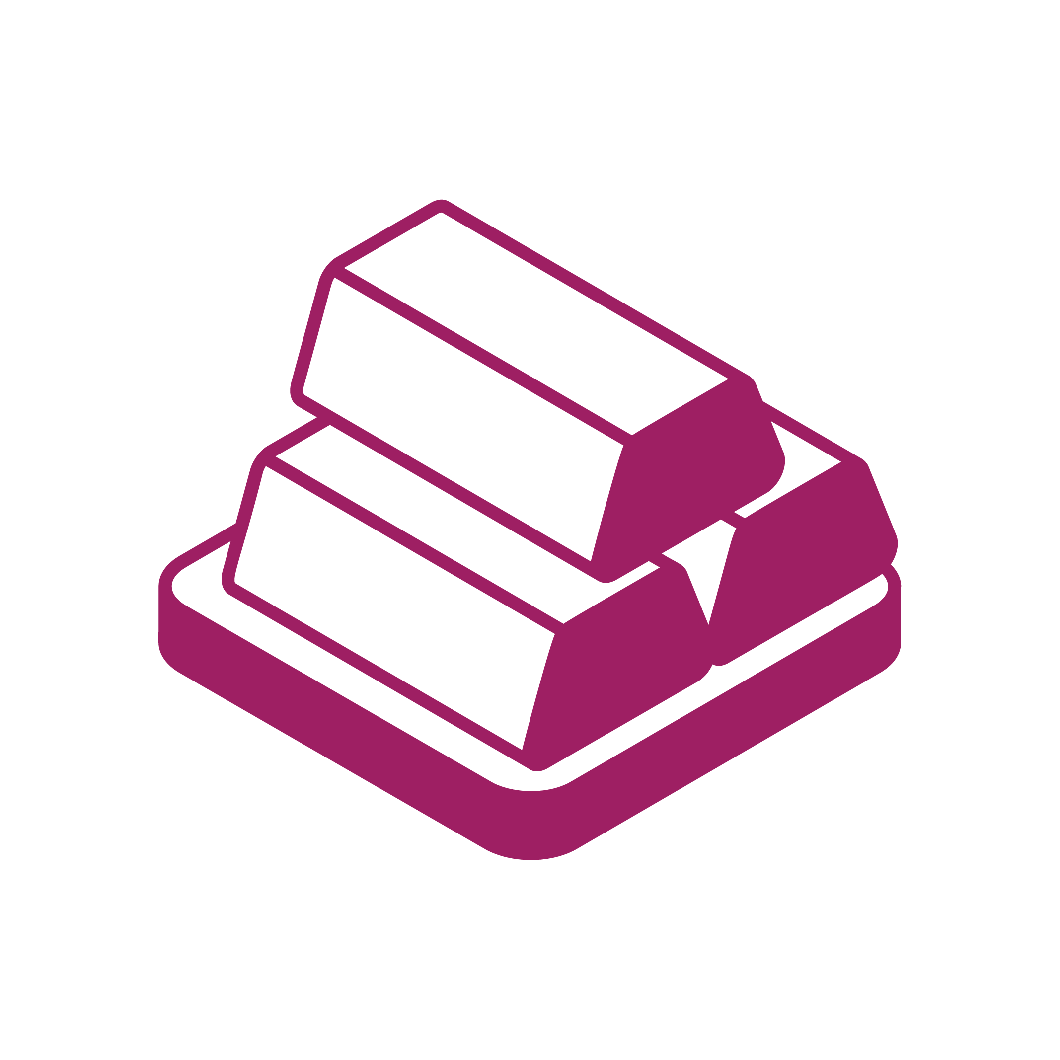 Isometric illustration of a purple 3D Rubik's cube with some colored squares visible.