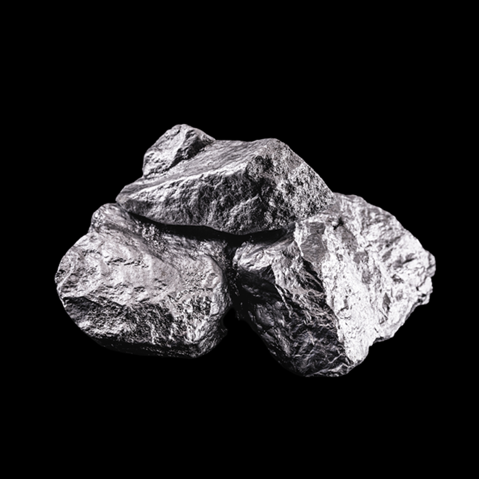 Three metallic gray rocks with rough, irregular surfaces on a black background.