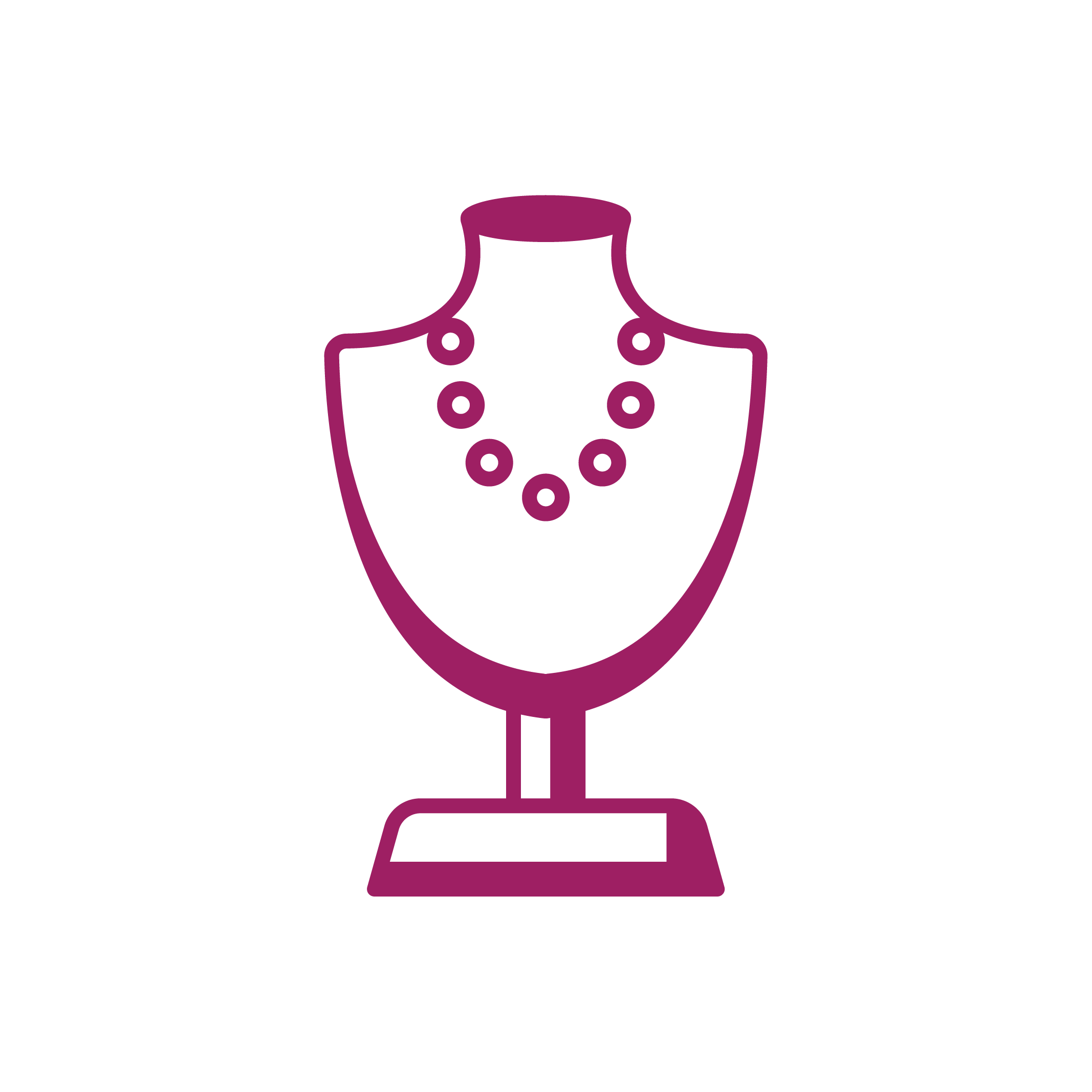 Outline of a purple wine glass with grapes inside on a black background.