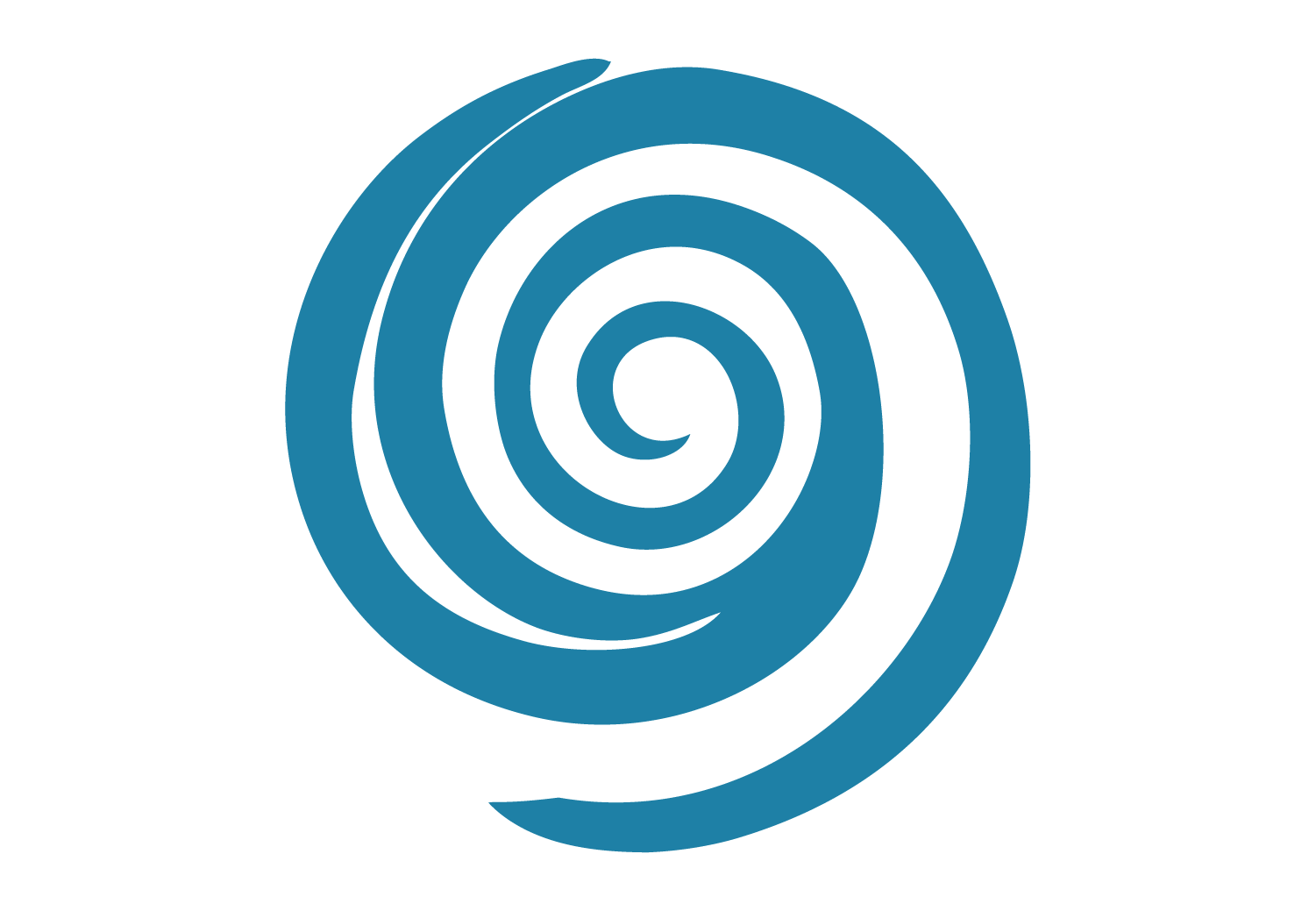 Blue spiral maze pattern on a white background.