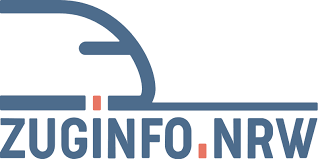 Logo mit dem Text 'ZUGINFO.NRW' in blauer Schrift, mit einem stilisierten Zugkopf im oberen Bereich.
