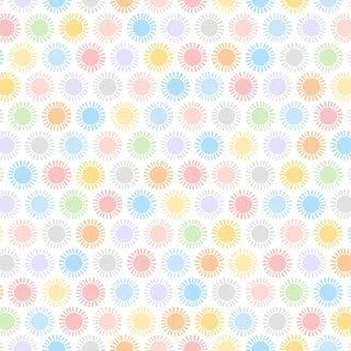 Pattern of multicolored circles with radiating lines on a white background.