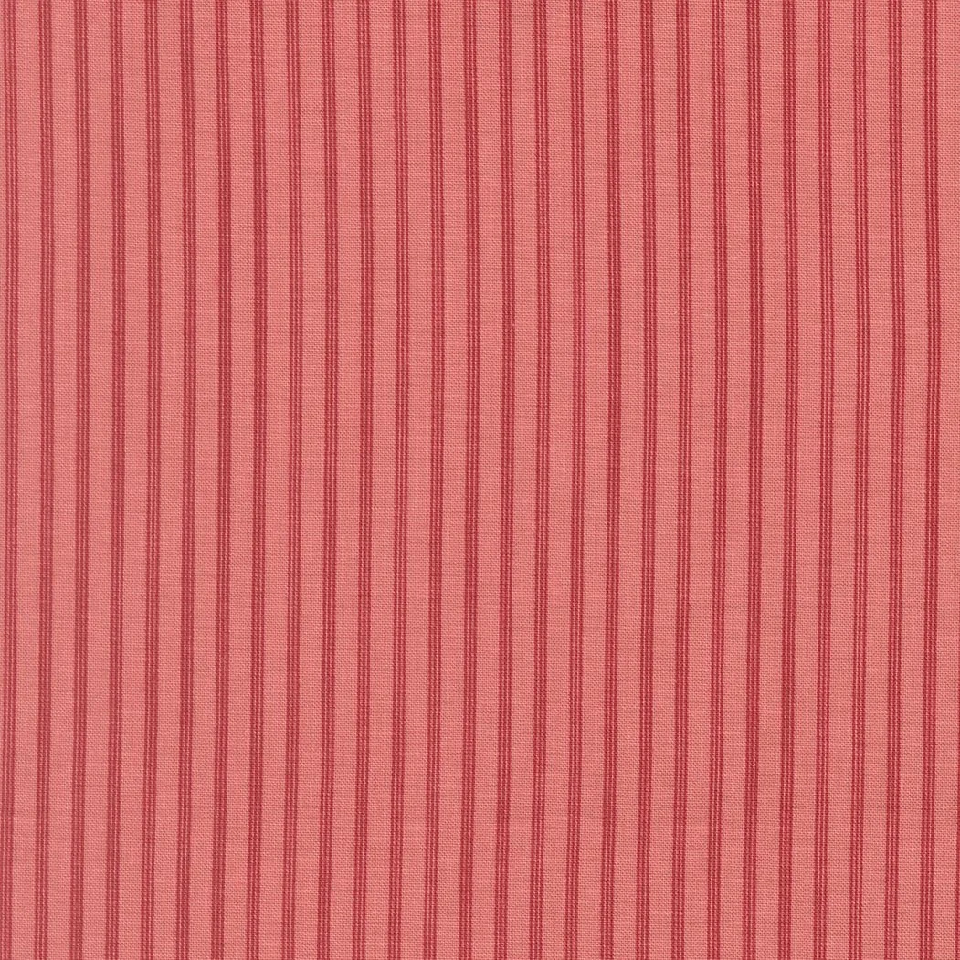 Red fabric with thin vertical stripes in varying shades of red and dark red.