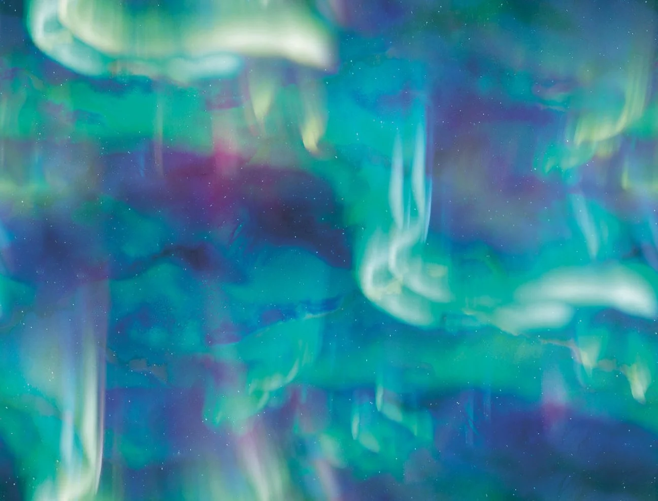 Abstract image of swirling green, blue, purple, and yellow colors resembling the aurora borealis.