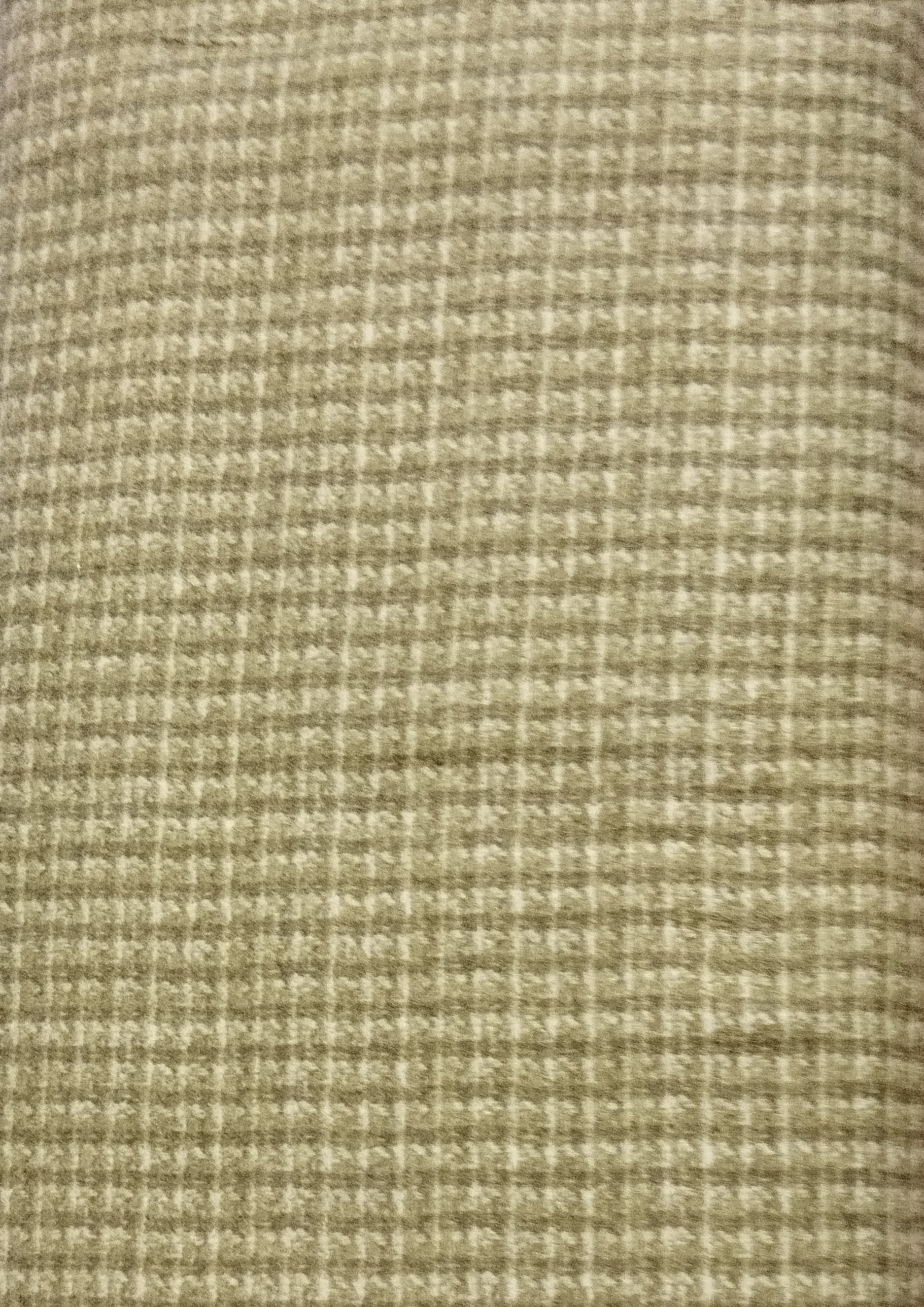 Close-up of beige fabric with a small, intricate checkered pattern.