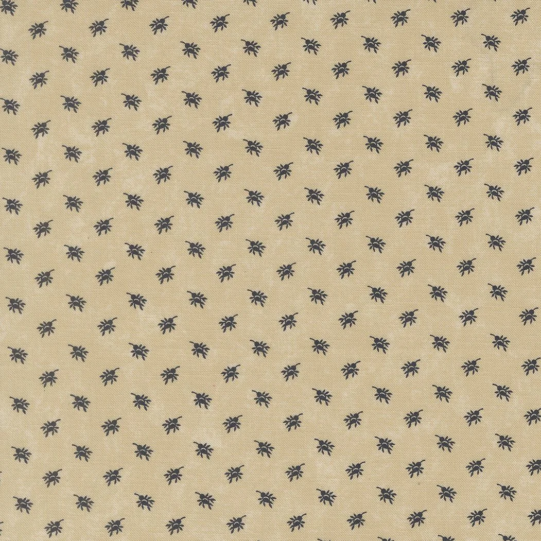 Beige fabric with a pattern of small black insects evenly spaced.