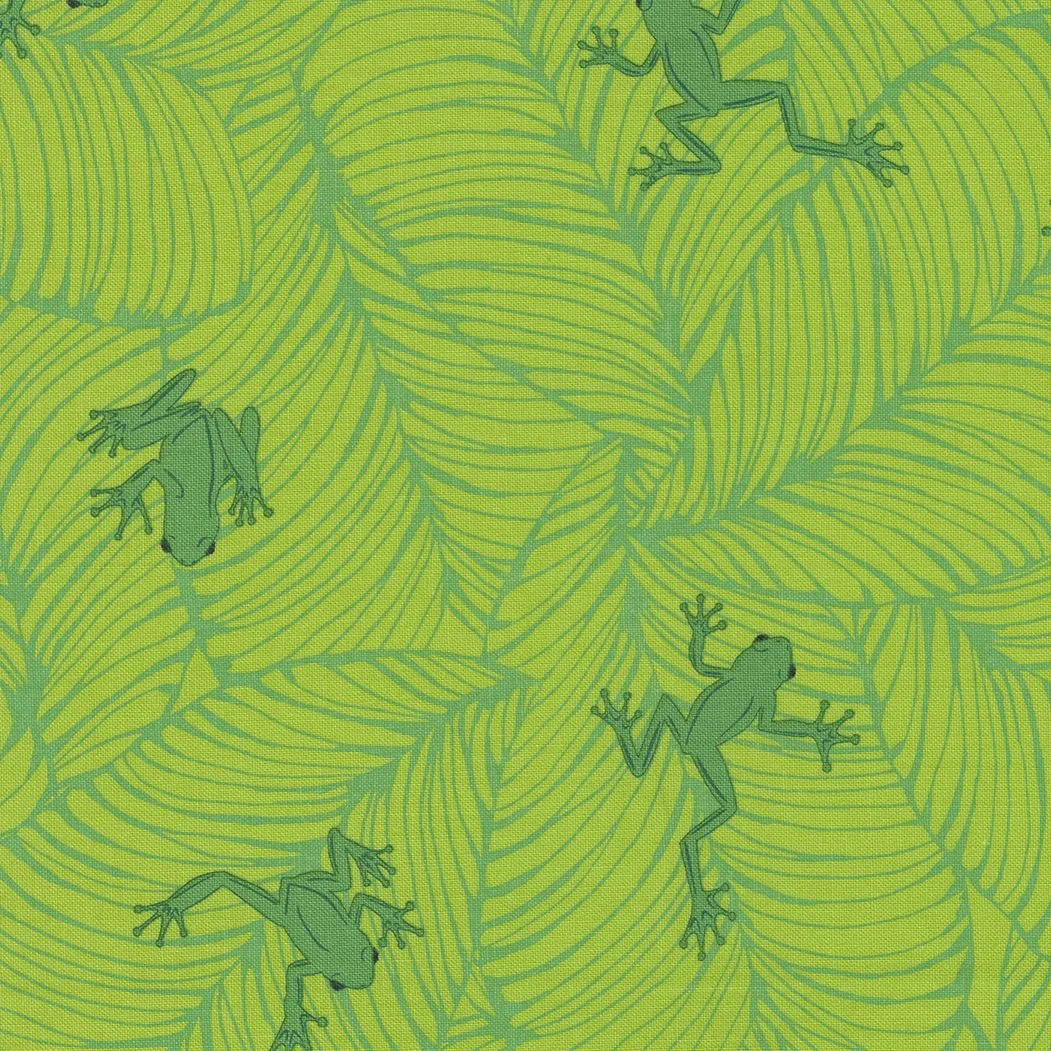 Pattern with green leaves and frogs.