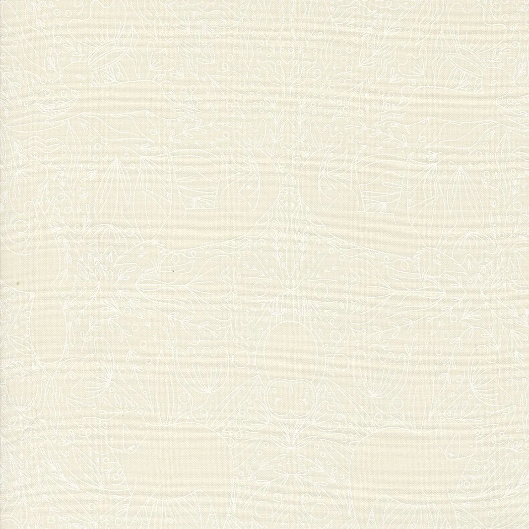 Cream-colored wallpaper with a subtle floral and botanical pattern.