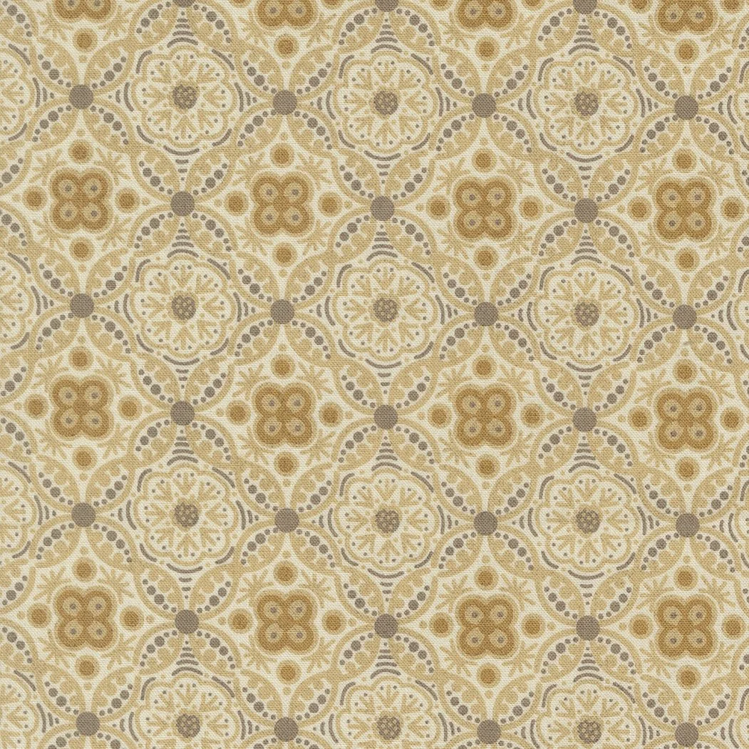 Patterned beige and brown decorative tile design with floral and geometric motifs.