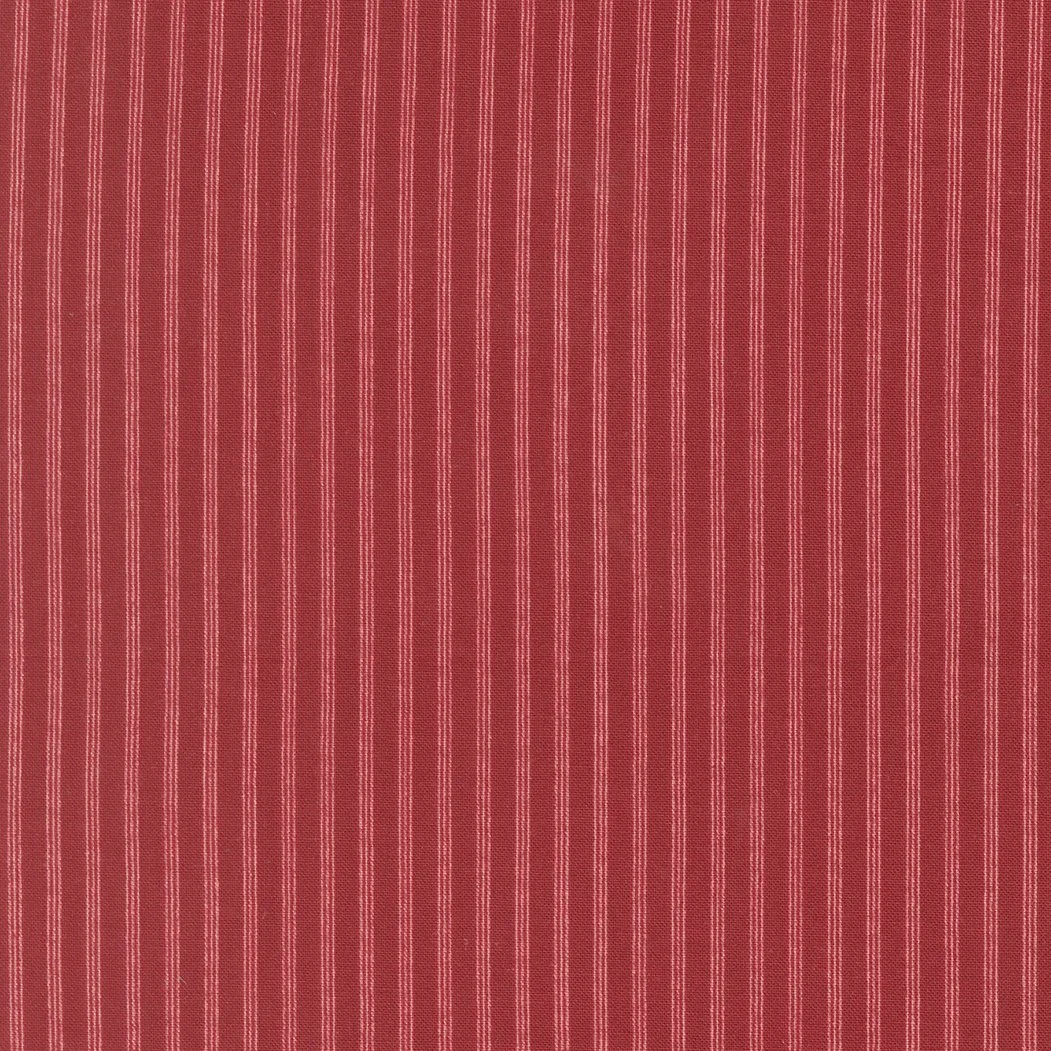 Red fabric with vertical white and gray stripes.